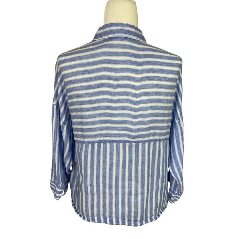 Sigrid Olsen 100% Linen Striped Button Front Blouse Sz Large Coastal Nautical - Picture 5 of 10